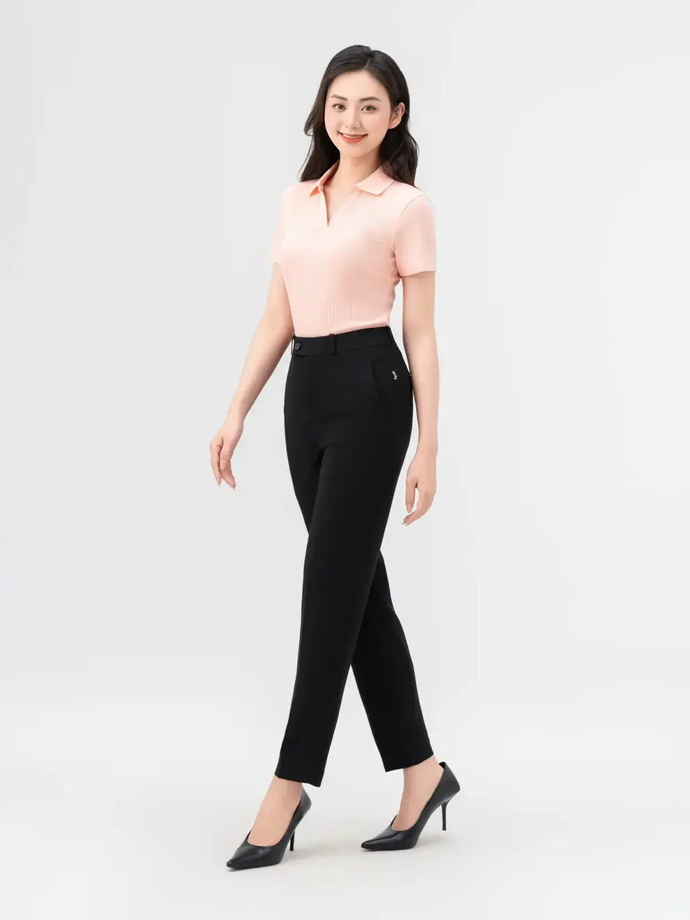 Áo Polo Nữ Thun Tăm Cổ V - Hồng - S