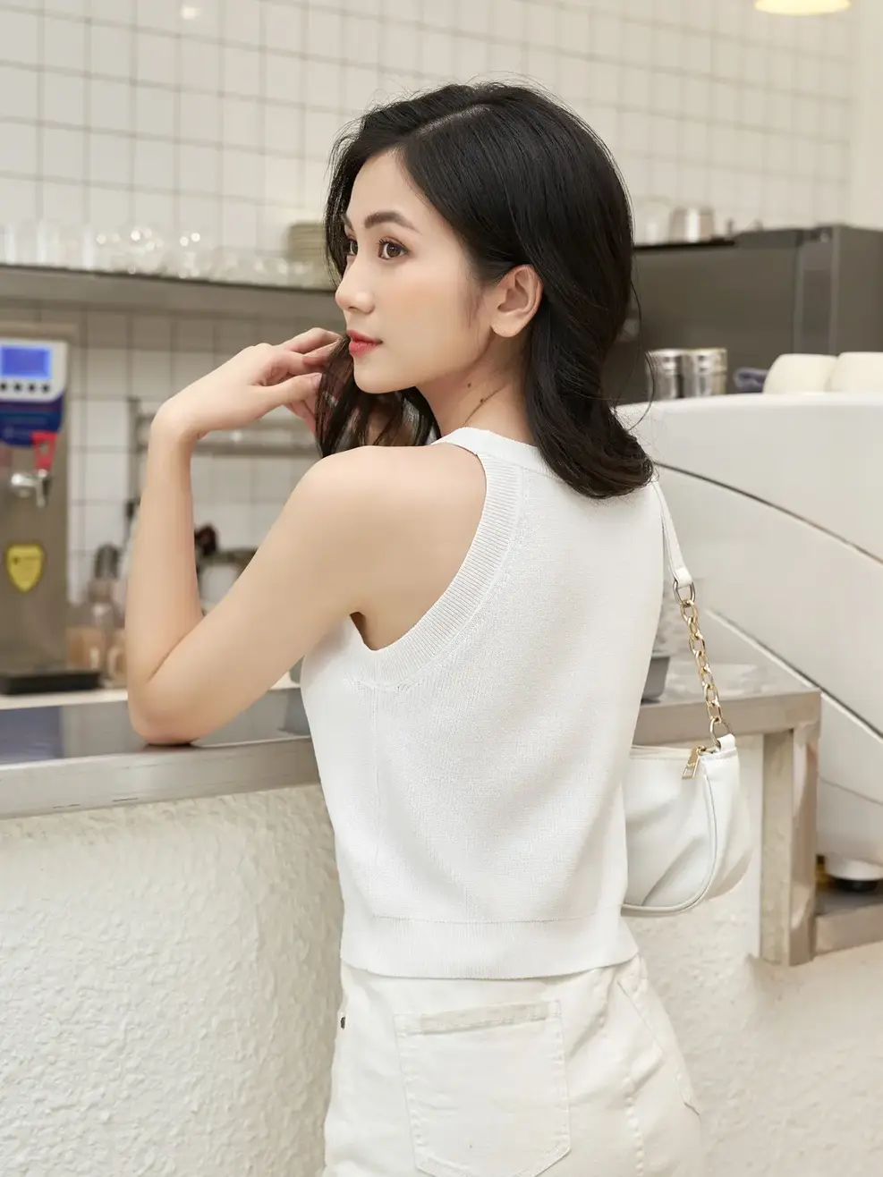 Áo 2 dây nữ len cổ tròn - Trắng - M