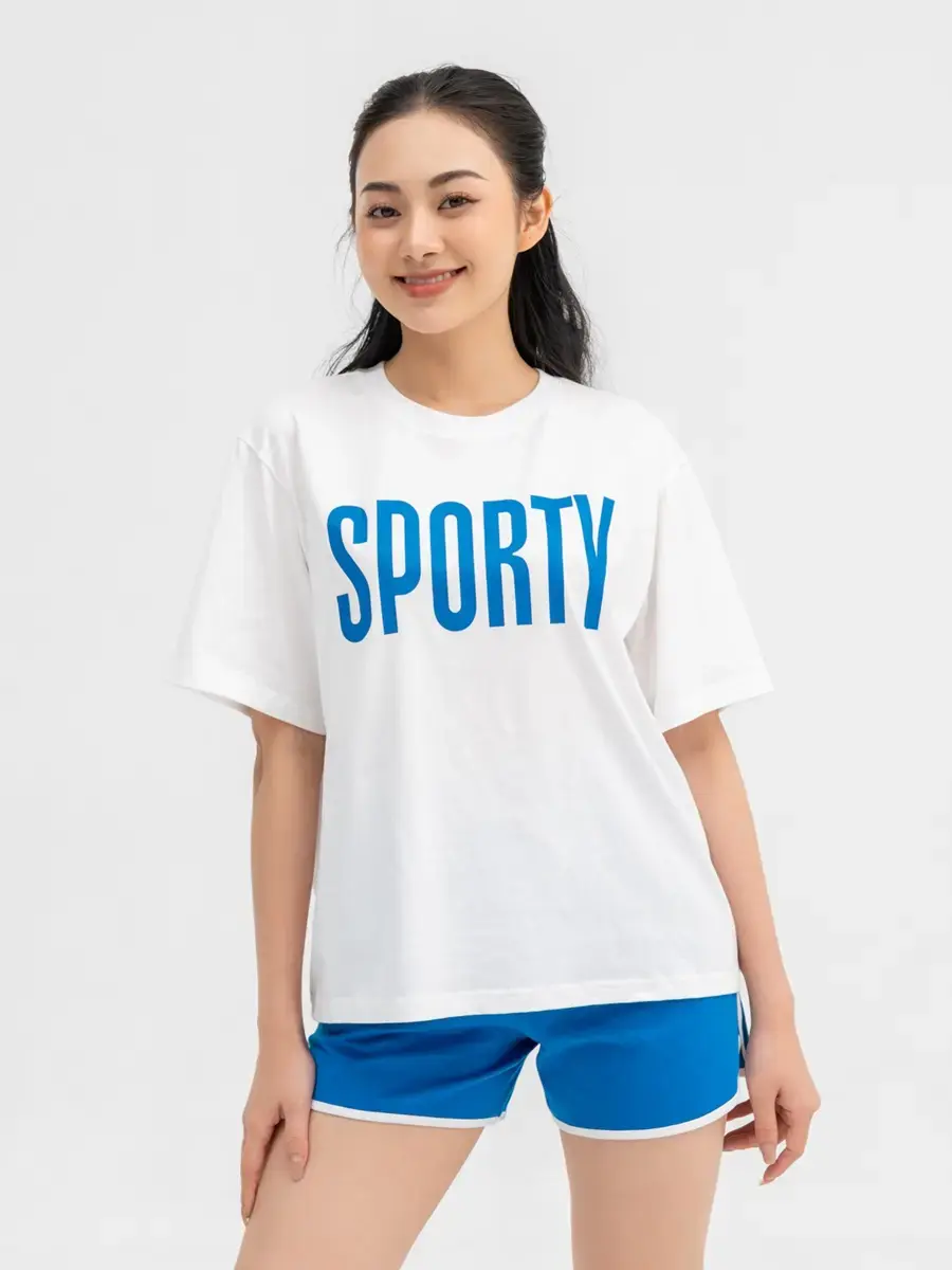 Bộ Đồ Nữ Thể Thao In Chữ - Trắng Xanh Dương - S