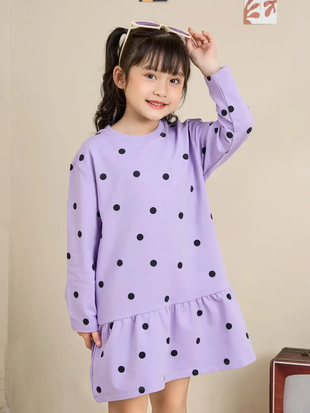 Đầm bé gái gấu nhún chấm bi - Tím - 2