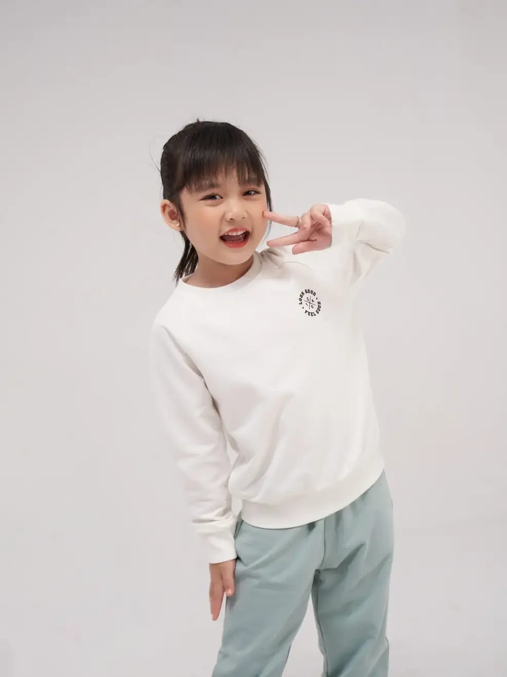 Bộ nỉ kid in logo - Trắng Xanh - 4