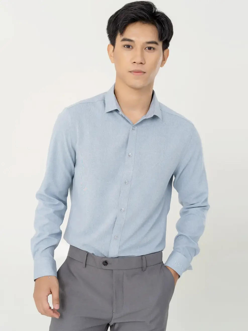 Sơ mi Café dài tay melange - Xanh ghi - 3XL