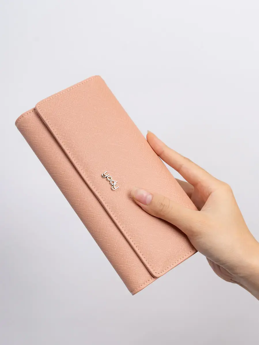 Ví nữ dài da nhân tạo saffiano - Hồng