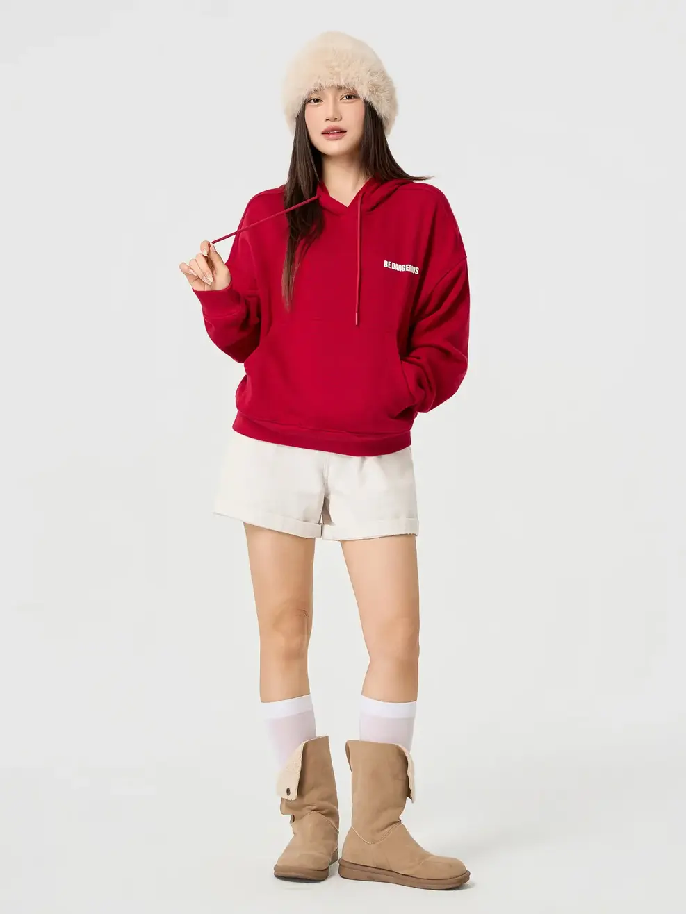 Áo Nỉ Mũ Nữ Nỉ Ép Lông In Chữ - Đỏ 026 - S