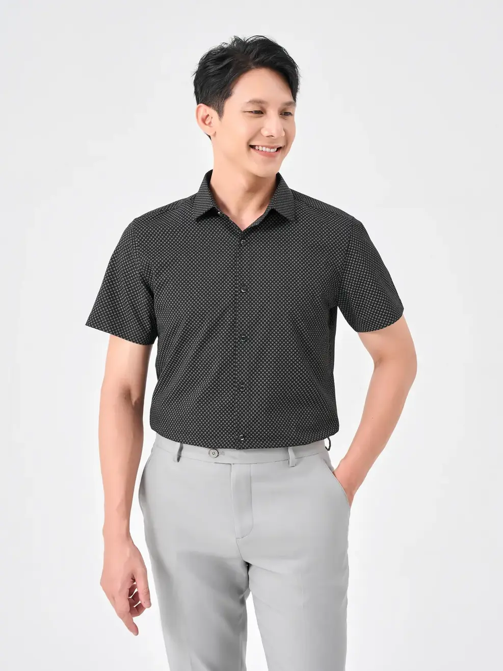 Sơ Mi Cộc Tay Nam Bamboo Hoạ Tiết - Đen - M
