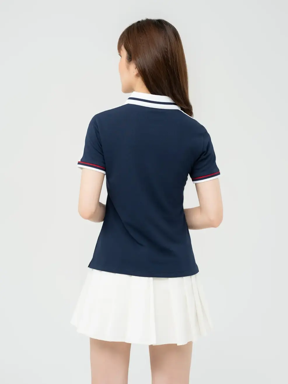 Polo Nữ Cafe Phối Tay - Navy phối Trắng - S