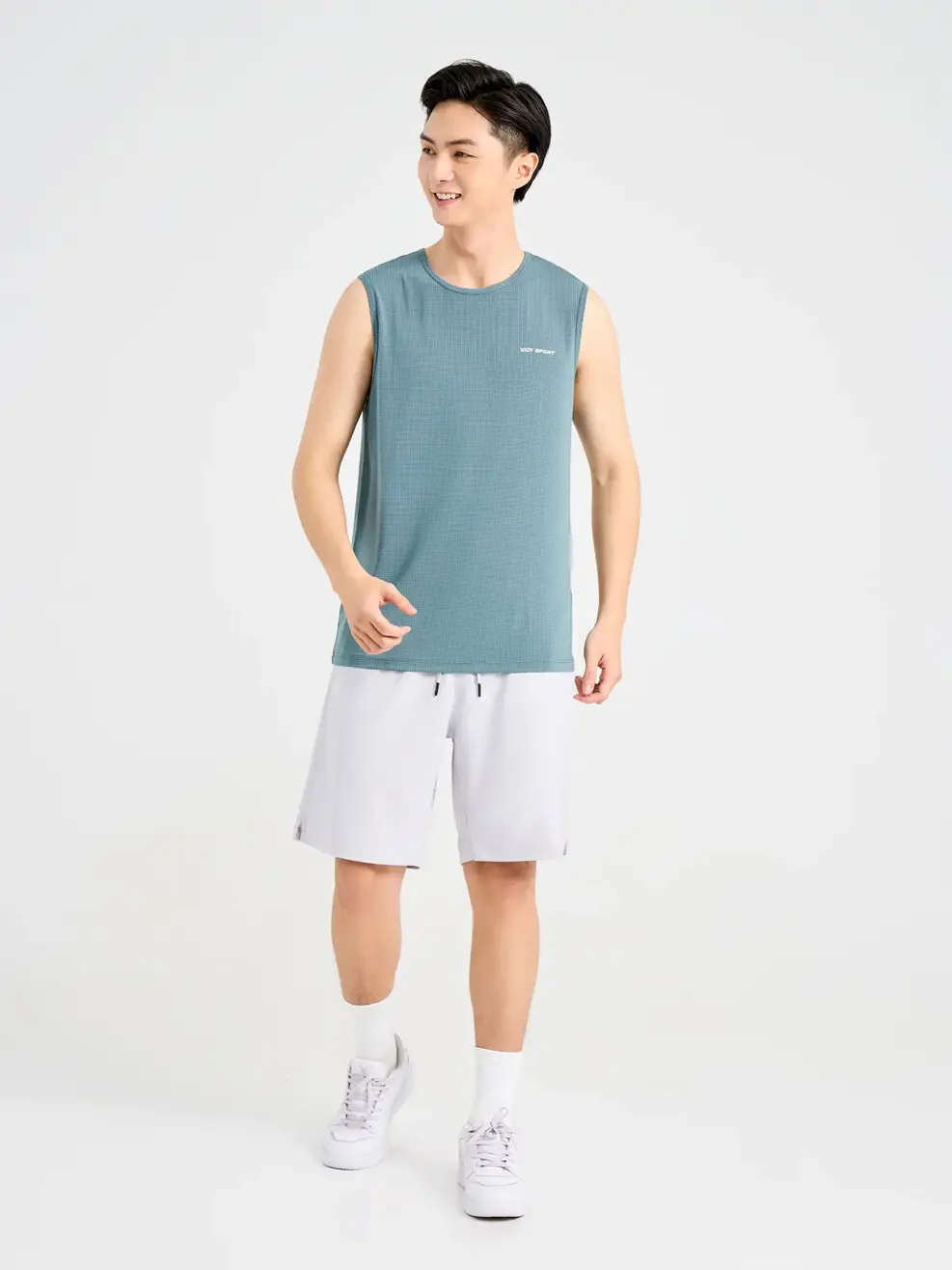 T-shirt Thể Thao Nam Can Lưng In Lỗ - Xanh ghi. - M