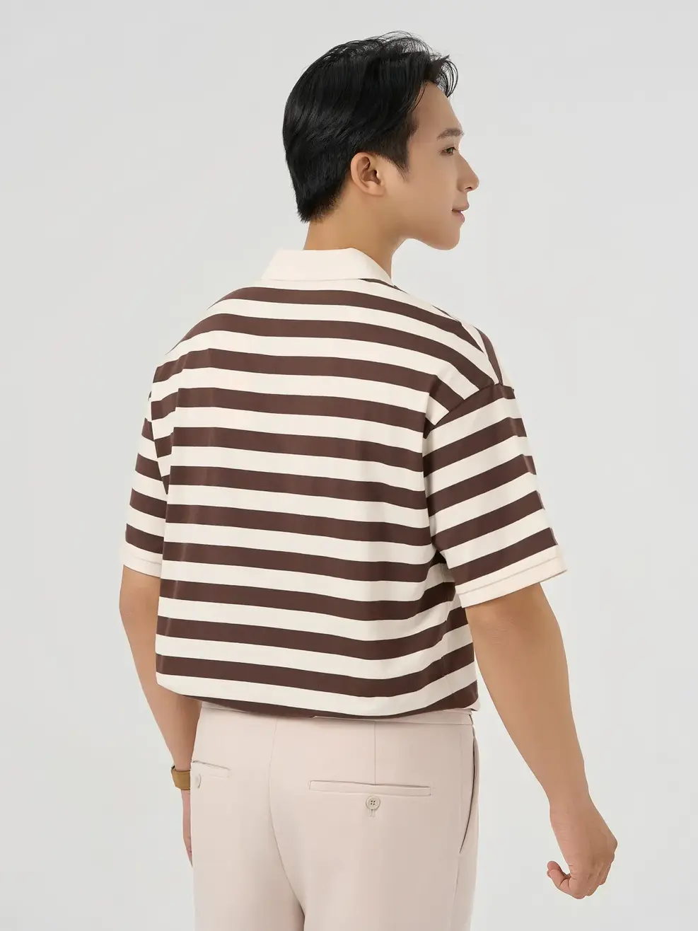 Áo Polo Nam Hoạ Tiết Kẻ - Kẻ Nâu Be - M