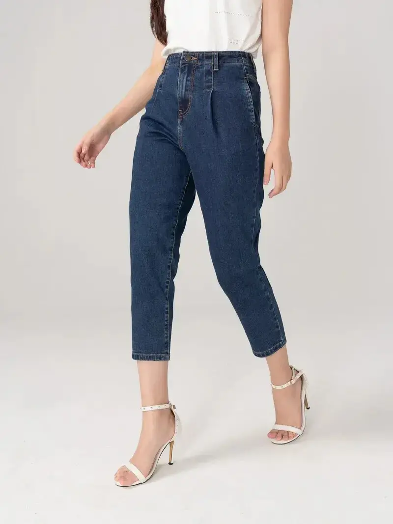 Jean nữ baggy cạp liền co giãn - Xanh đậm - 25