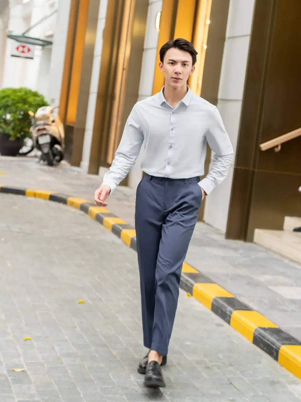 Sơ Mi Dài Tay Nam - Kẻ Xanh - M