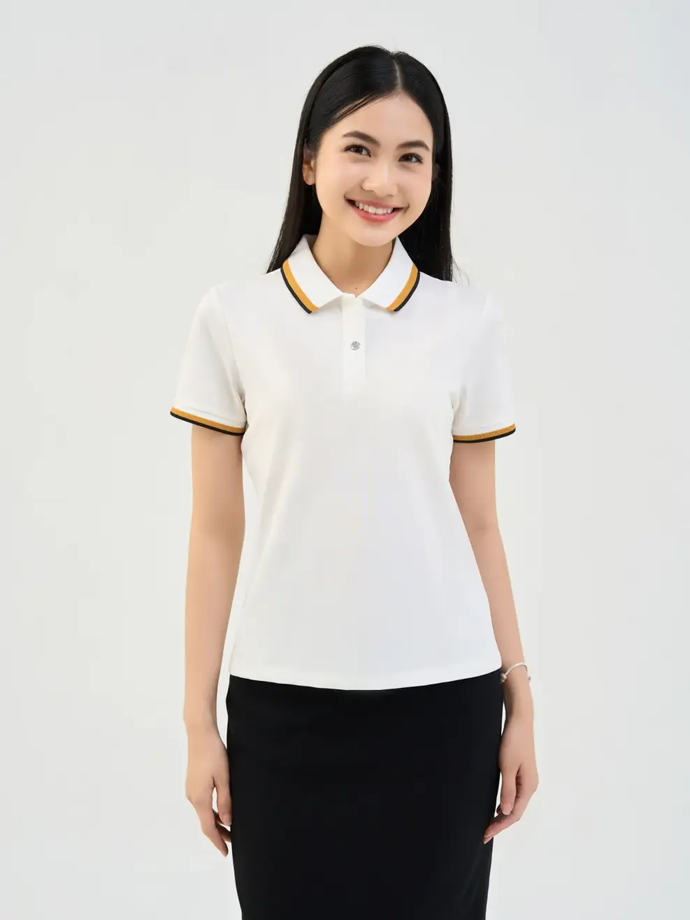 Áo Polo Nữ Mắt Chim Bo Hiệu Ứng Dệt Nổi - Trắng - S