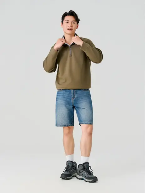 Quần Short Jeans Regular Indigo Túi Chéo