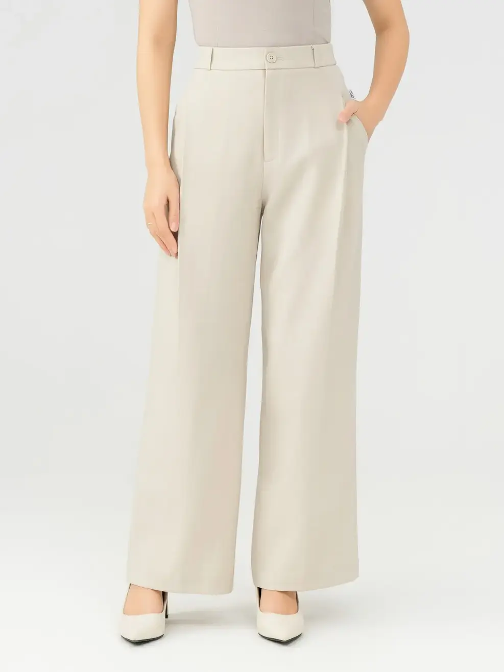 Quần Âu Nữ Suông 1 Ly Dài Chun Sau - Be - S