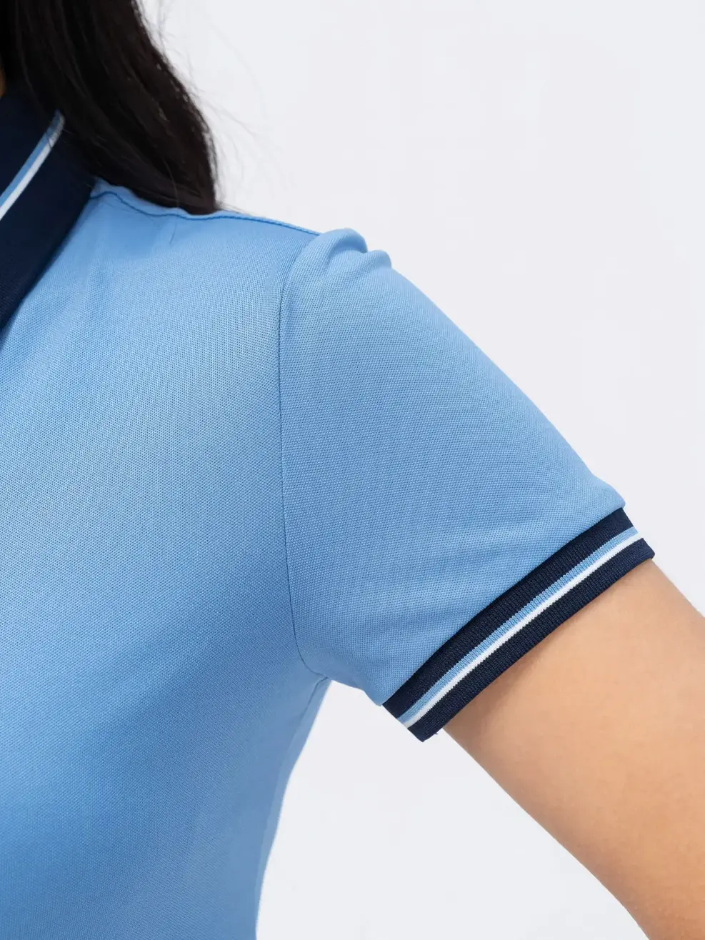 Polo nữ coolmax bo phối màu - Xanh Biển - S