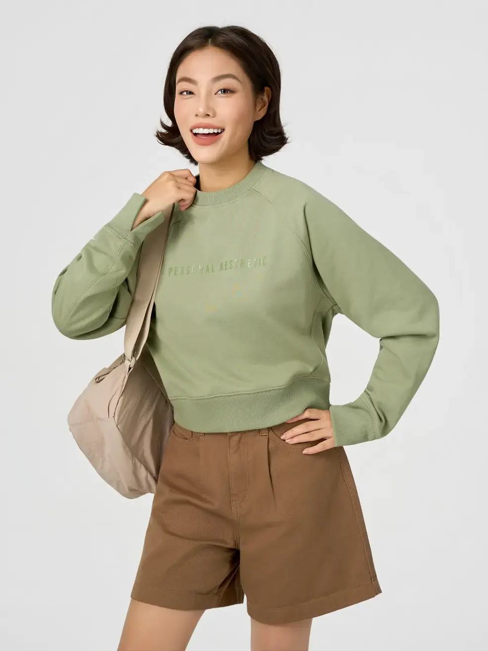 Áo Nỉ Dáng Ngắn In Chữ - Xanh lá 025 - S