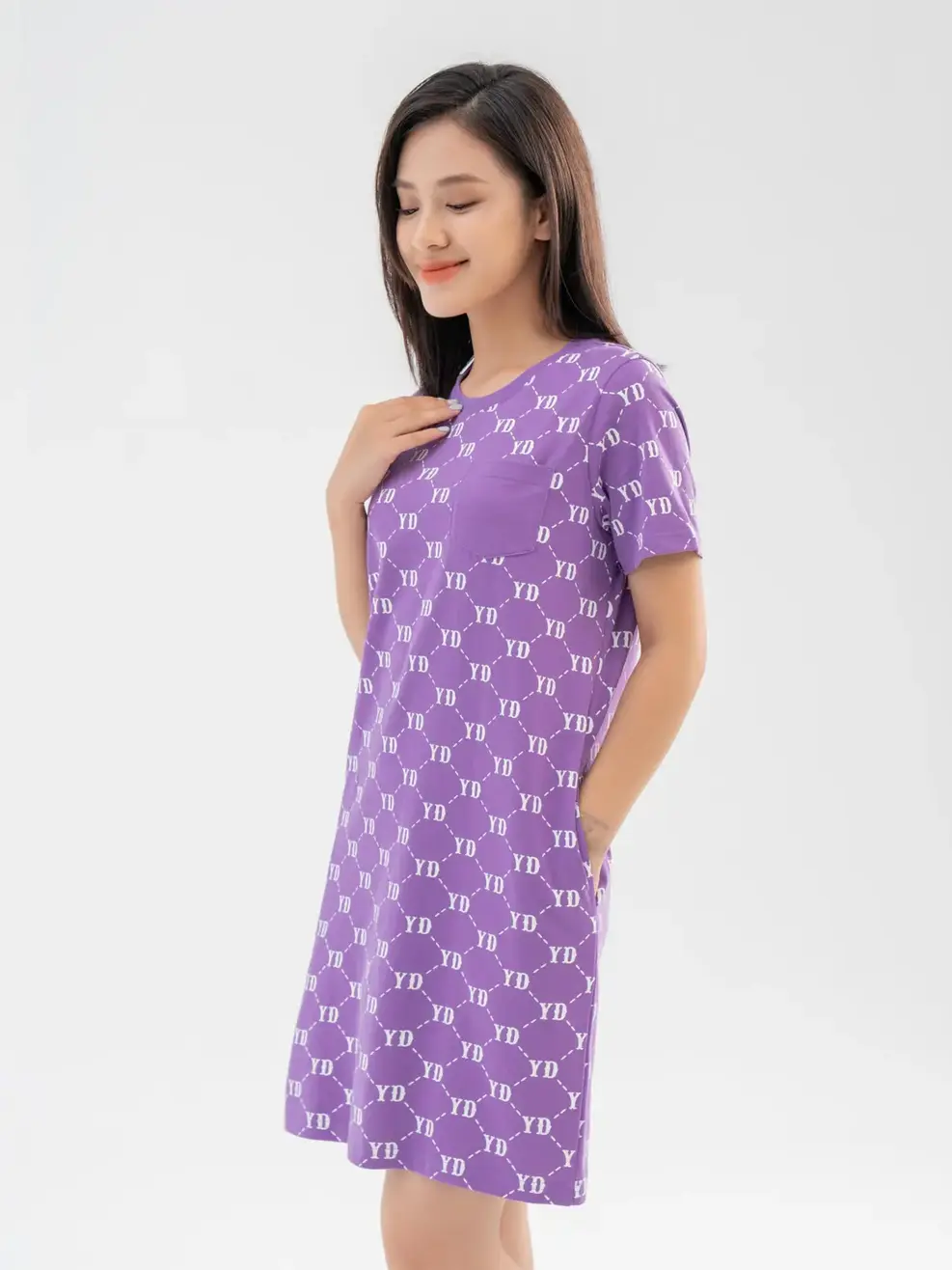 Váy Thun Nữ In Tràn Cotton Usa - Tím - S