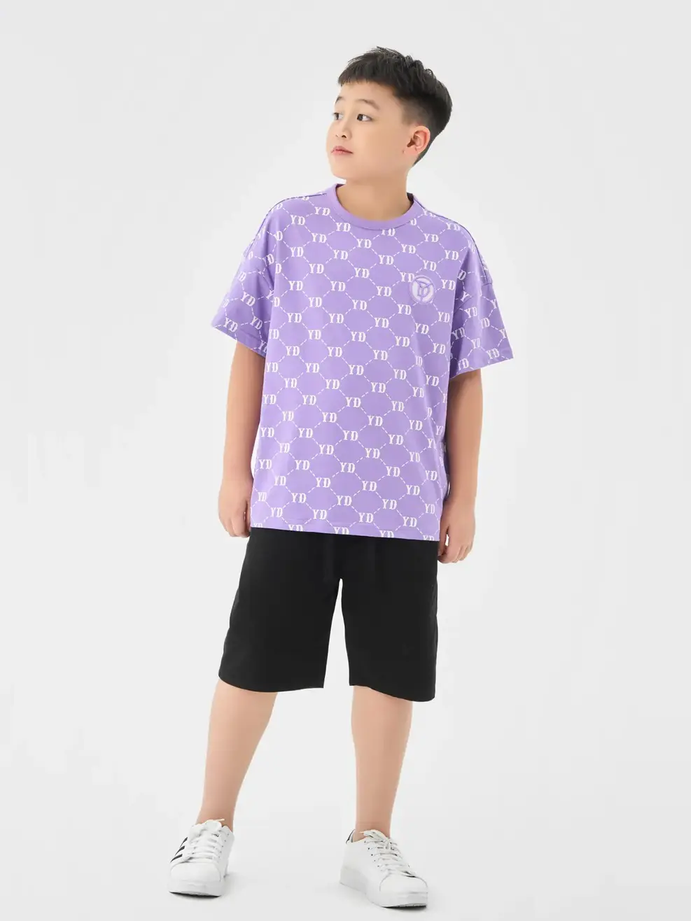 T-shirt Kid In Tràn Monogram Bột Ngô - Tím - 10