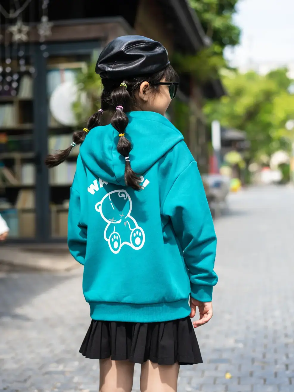 Áo hoodie kid in gấu - Xanh ngọc - 2