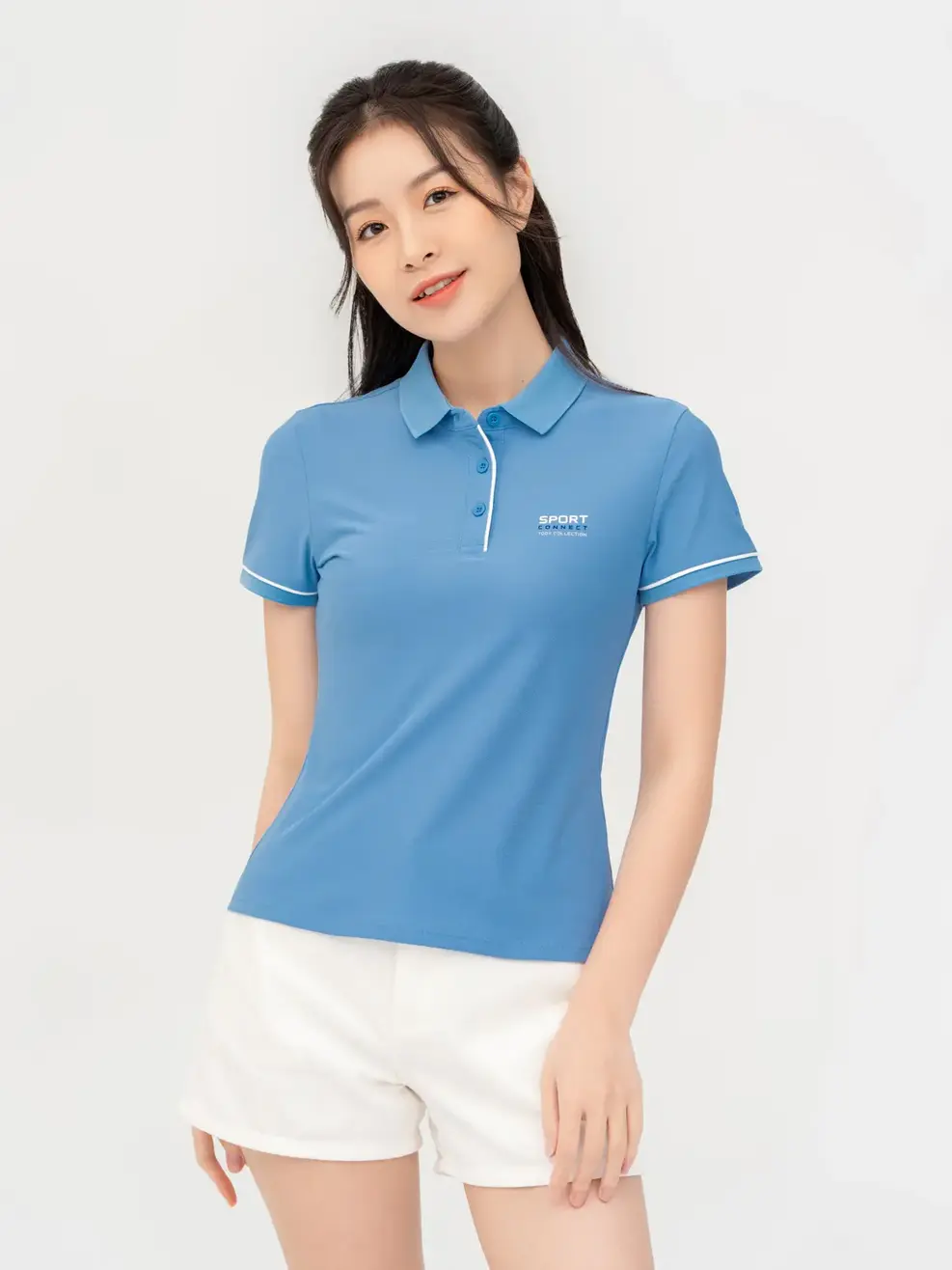 Polo Thể Thao Nữ  Airycool In Ngực Phối Màu - Xanh blue - M