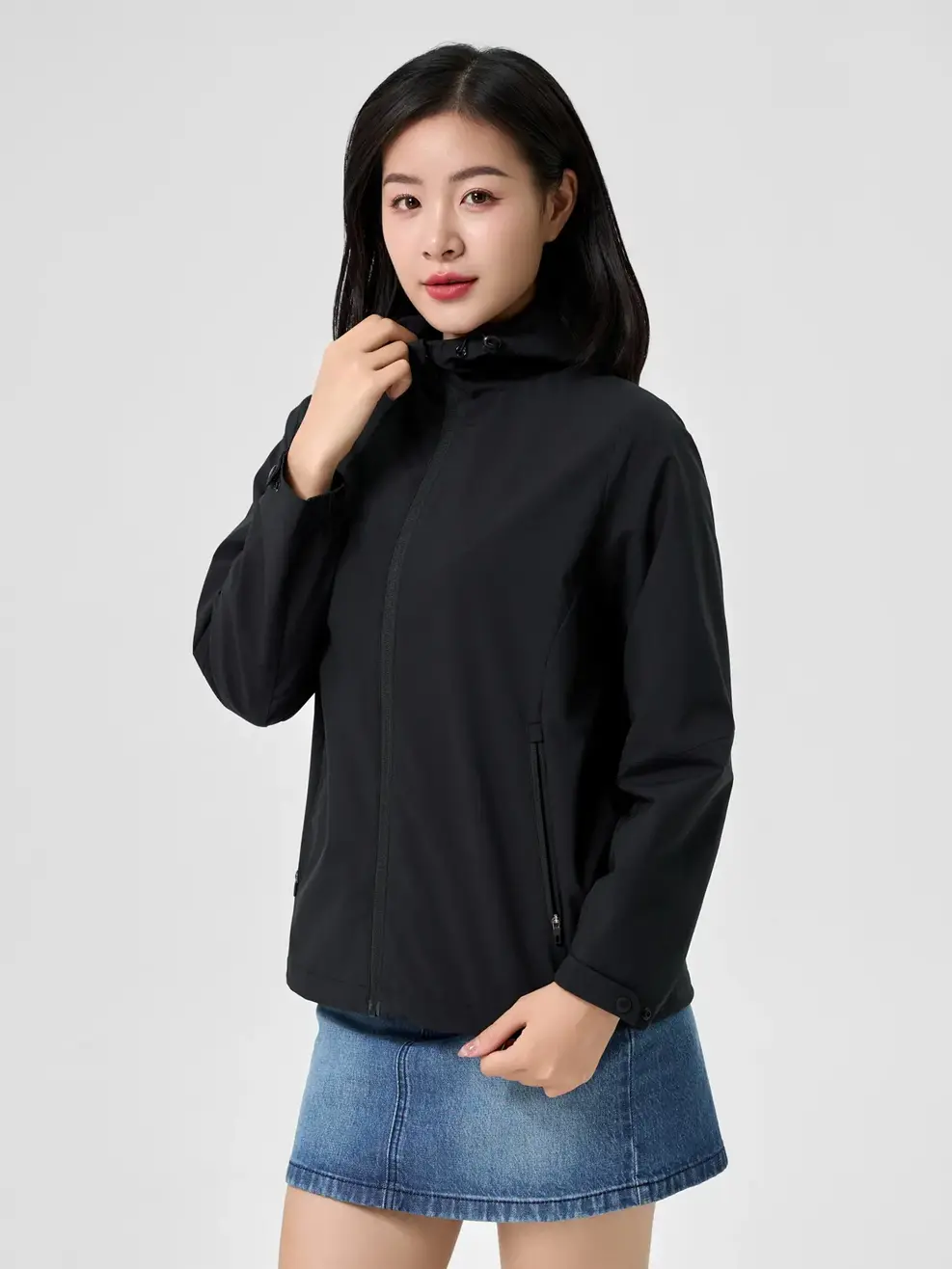 Áo Khoác Nữ Mũ Liền Lót Lông - Đen - XL