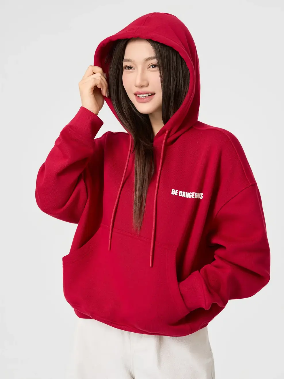 Áo Nỉ Mũ Nữ Nỉ Ép Lông In Chữ - Đỏ 026 - S