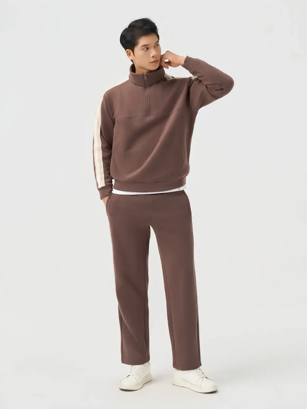 Bộ Đồ Nam Half Zip Phối Dây Dệt - Nâu 064 - L