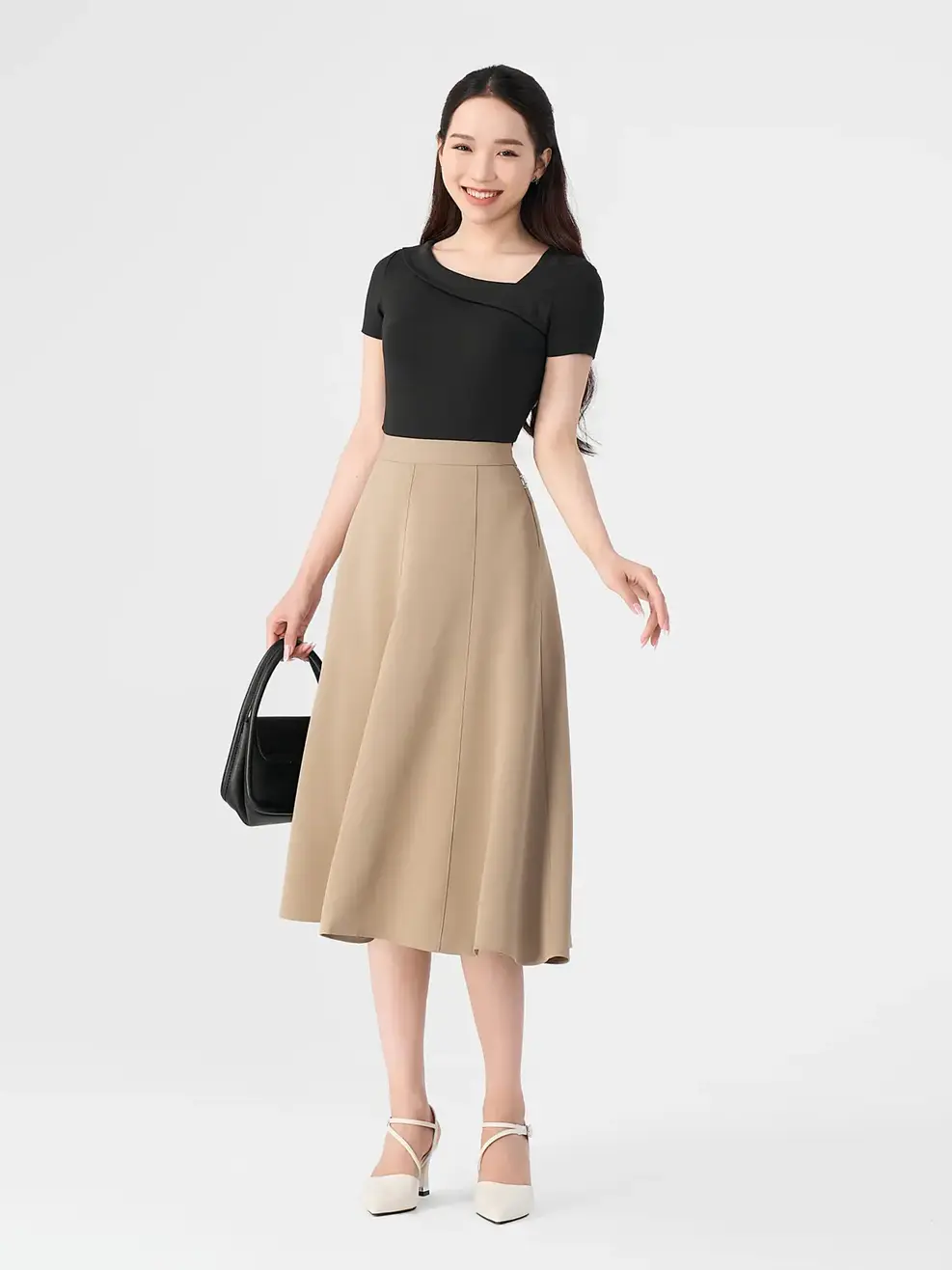 Chân Váy Nữ Xoè Túi Sườn 7 Mảnh - Be - S