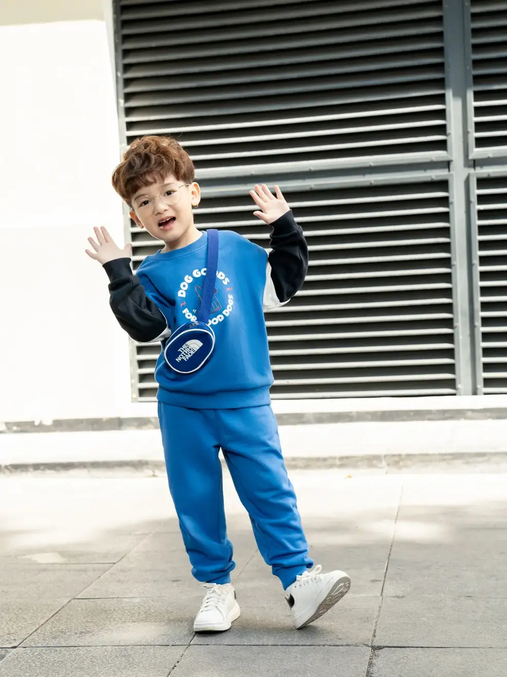 Bộ đồ kid nỉ phối in Dog Goods - Xanh dương - 2