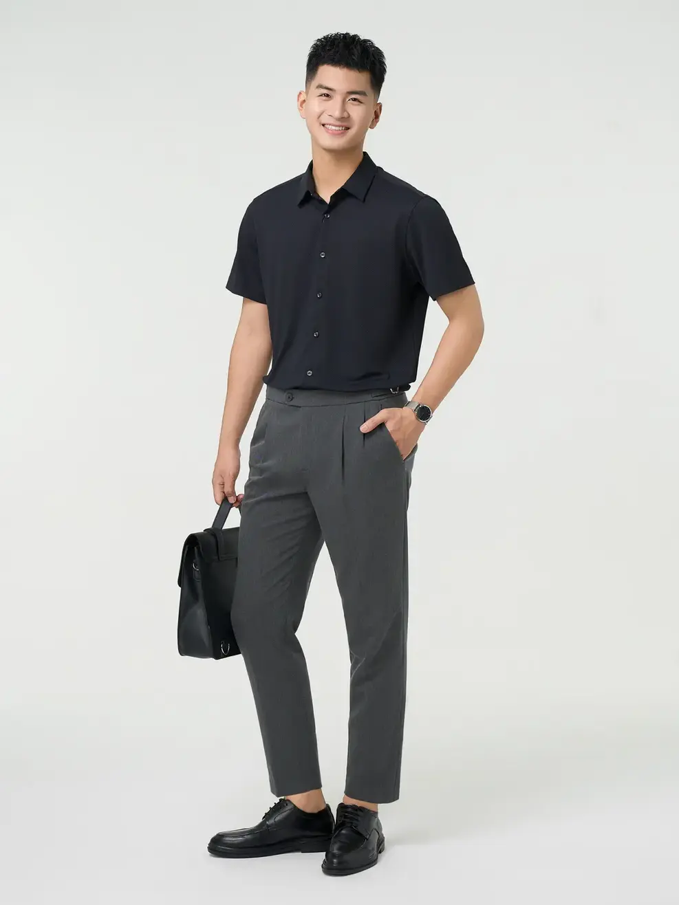 Áo Sơ Mi Nam Cộc Tay Business Bề Mặt Tổ Ong - ĐEN 002 - XL