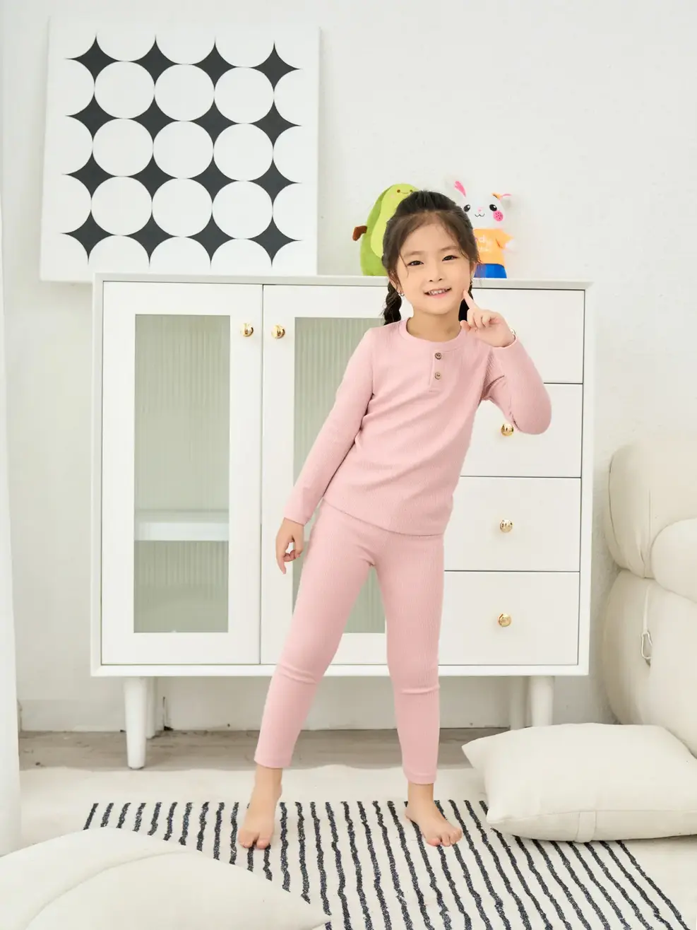 BỘ ĐỒ TRẺ EM CỔ TRÒN - Hồng - 2