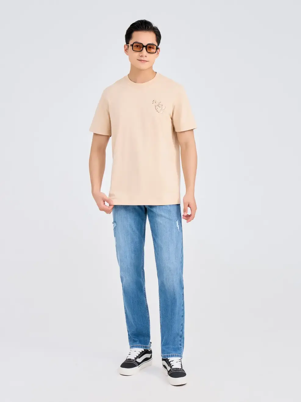 Quần Jeans Nam Regular Coolmax Mài Xước - Xanh nhạt - 28