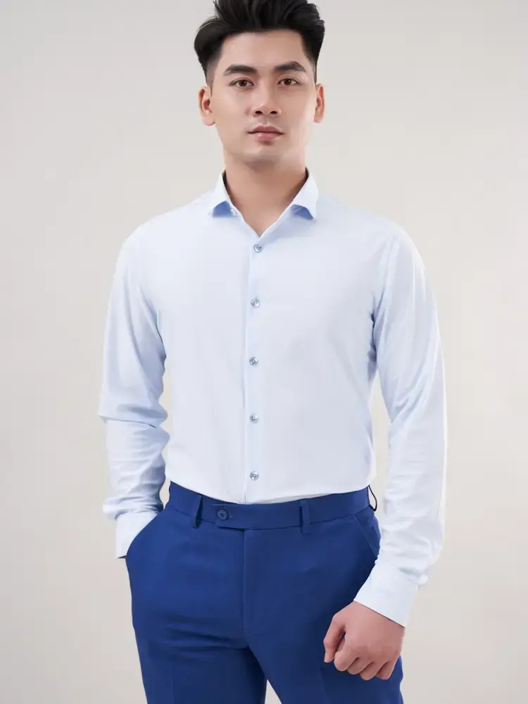 Sơ mi Knit nhật kẻ dài tay - Kẻ xanh to - M