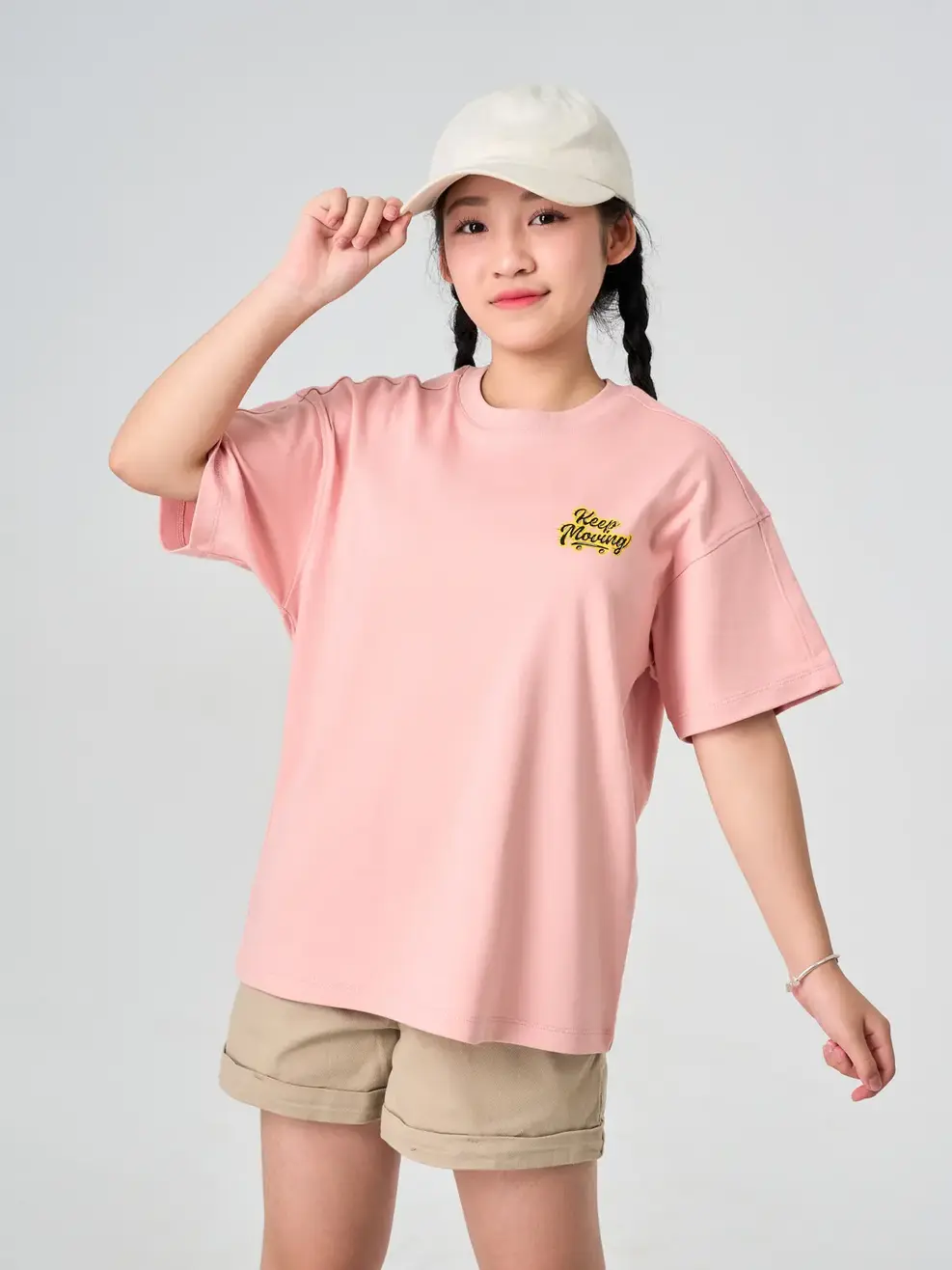 Áo Phông Kid Dải Chỉ In Ngực - Hồng 024 - 10-11