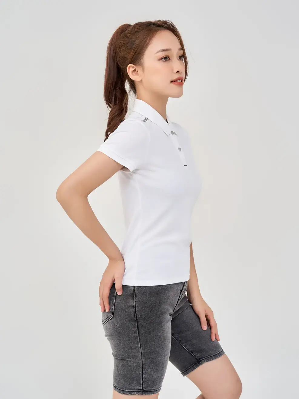 Polo Thể Thao Nữ In Vai Phản Quang - Trắng - S