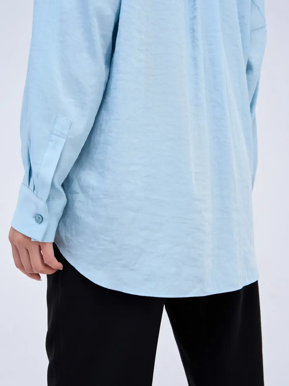 Sơ mi dài tay nữ suông cổ trễ - Xanh - L