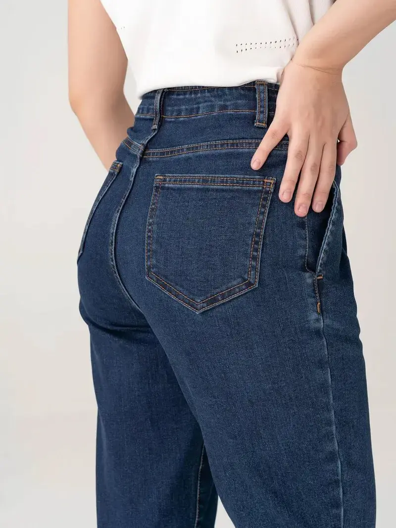 Jean nữ baggy cạp liền co giãn - Xanh đậm - 25