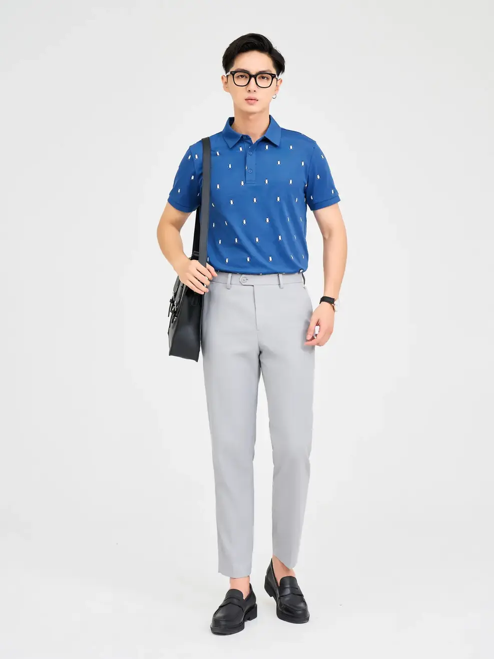 Polo Nam In Chim Cánh Cụt - Xanh Biển - XL