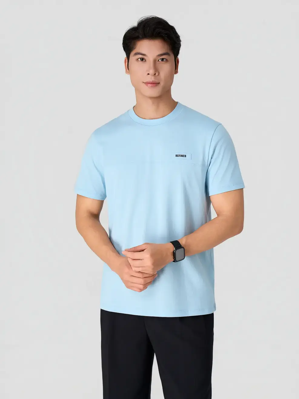 Áo Phông Nam Regular Mác Dệt in Chữ Ngực - Xanh da trời 045 - M