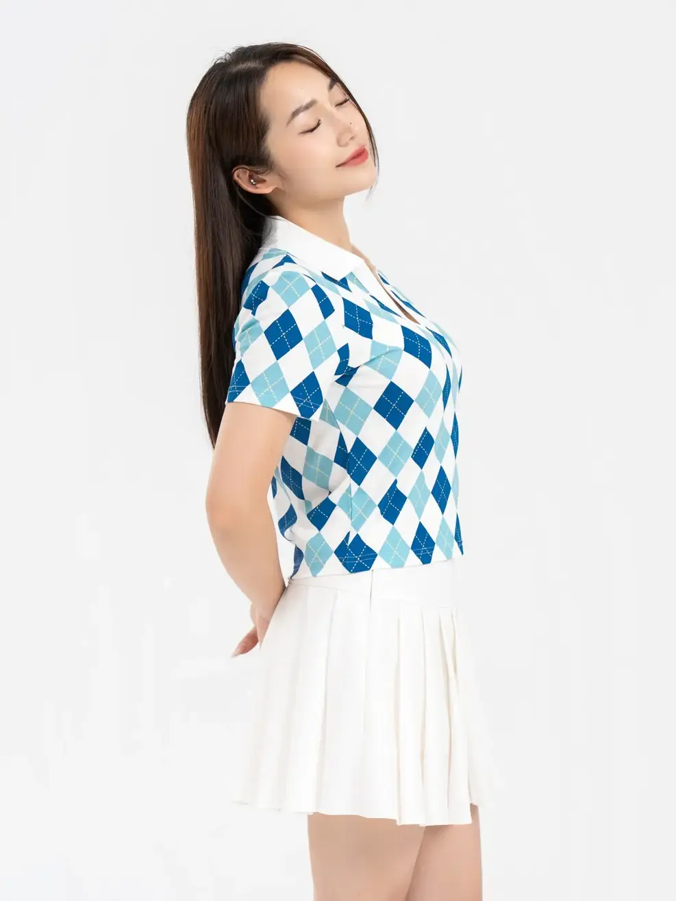 Áo Polo Nữ Mắt Chim In Quả Trám - Xanh đậm - S