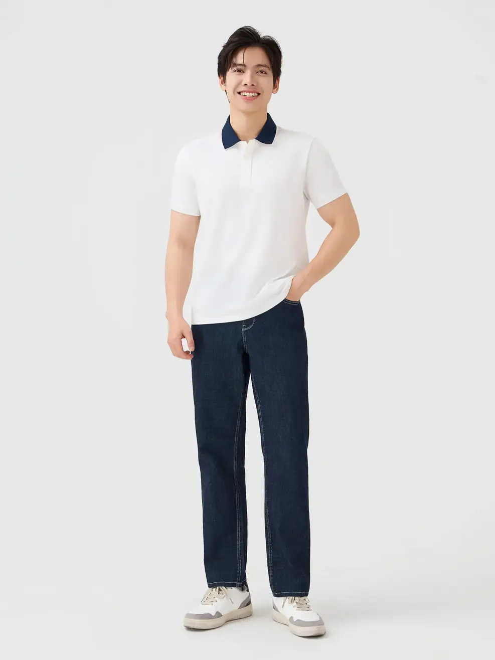 Áo Polo Nam Ngắn Tay Cổ Phối Bo - Trắng 001 - M