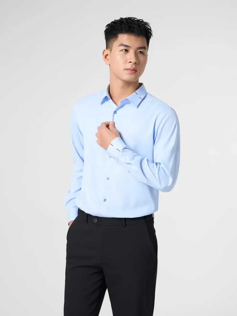 Sơ Mi Dài Tay Nam Nano Thêu Cổ - Xanh nhạt - M