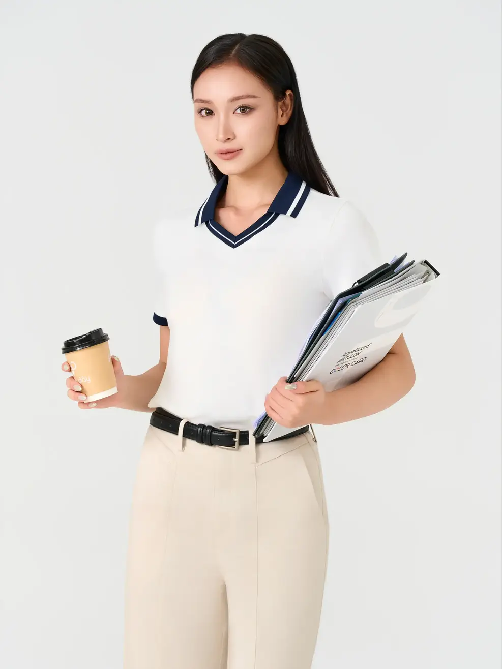 Áo Polo Nữ Slimfit Cổ V Phối Màu - Trắng 001 - S