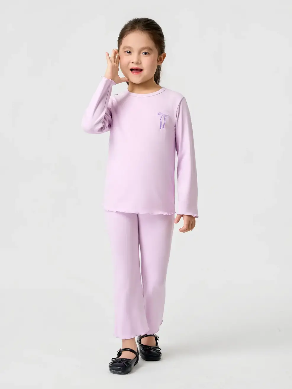 Bộ Bé Gái Thêu Nơ - TÍM 24 VẢI S839 - 110