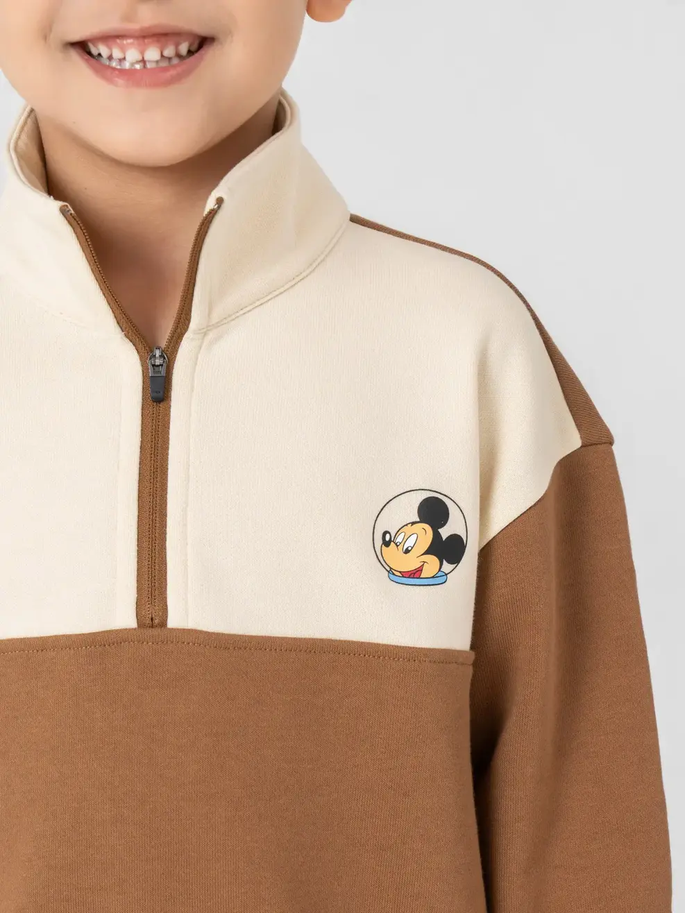 Bộ Đồ Thu Đông Kid Cổ 5 Phân  In  Mickey Sau Lưng - Nâu 1 - 2