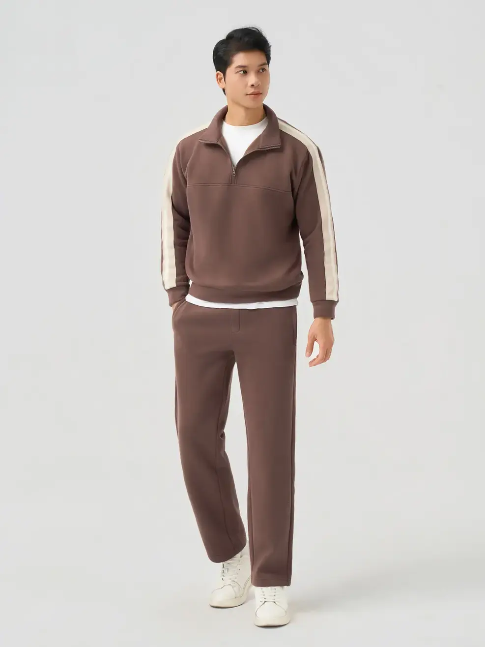 Bộ Đồ Nam Half Zip Phối Dây Dệt - Nâu 064 - L