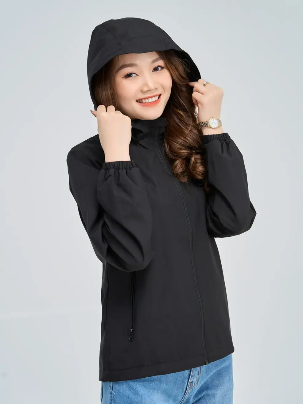 Áo khoác nữ phối lưng - Đen - XL