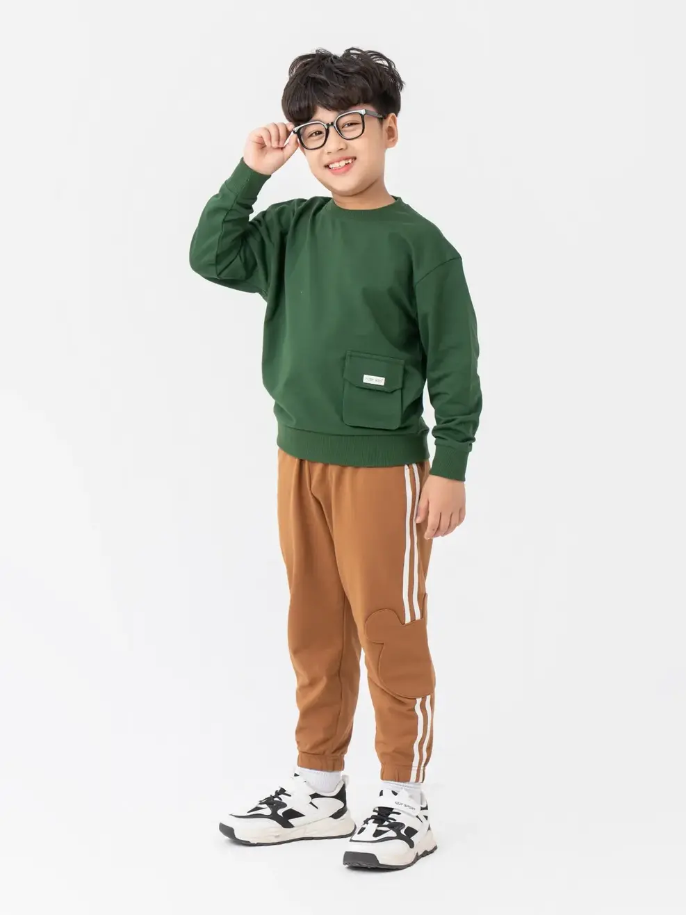 Áo Dài Tay Kid Hoodie Cổ Tròn Phối Túi - Xanh đậm - 6