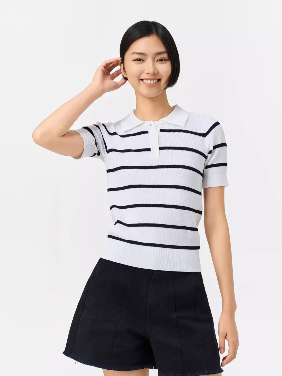 Áo Len Polo Nữ Kẻ Ngang - Kẻ Trắng 074 - S