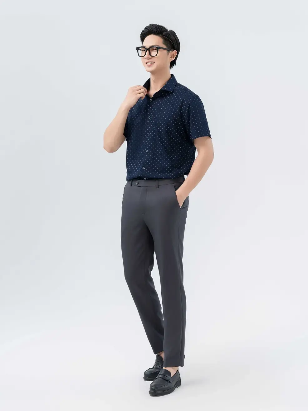 Sơ Mi Nam Cộc Tay Họa Tiết - Tím than - M