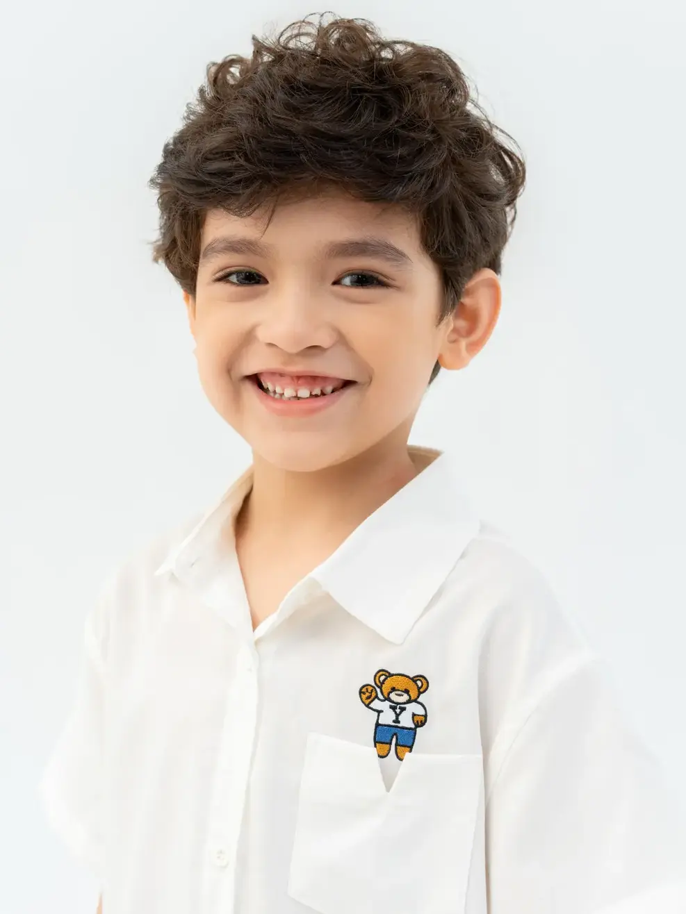 Sơ Mi Trẻ Em Cộc Tay Thêu Gấu - Trắng - 2